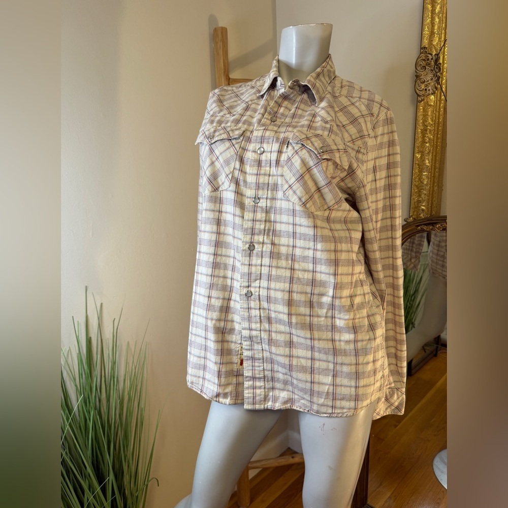 LEVIS PLAID WESTERN PEARL SNAP UP SHIRT SLIM FIT MEDIUM VINTAGE 1990's